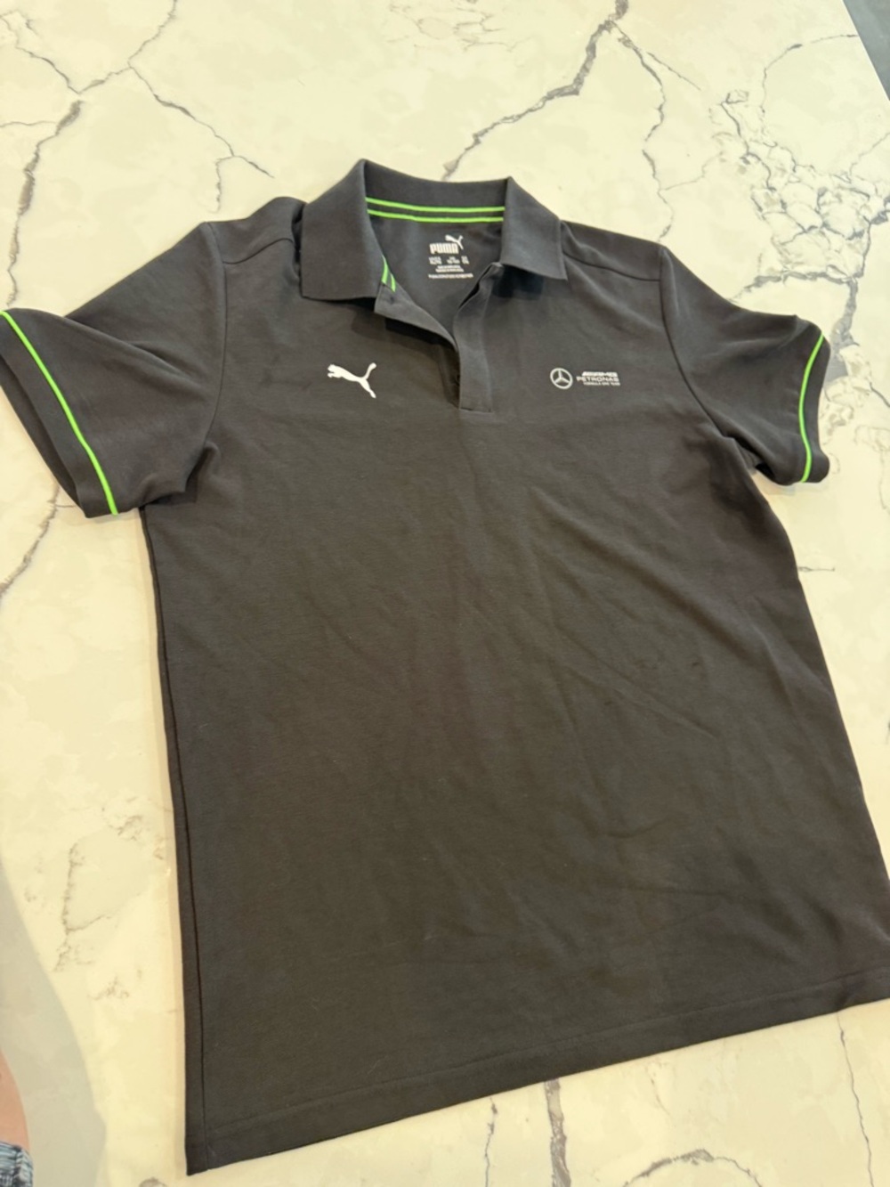 Puma x Mercedes-Benz Black Polo with Lime Green Trim Kids Boys shirt